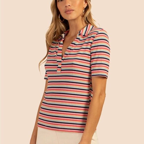 🏷️Trina Turk Blossom Nishi ribbed shirt Large - Picture 2 of 9